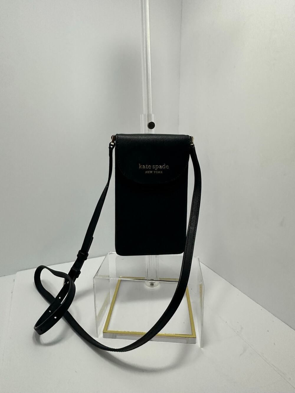 Kate Spade New York Black Phone Crossbody Wallet Saffiano Adjustable Strap